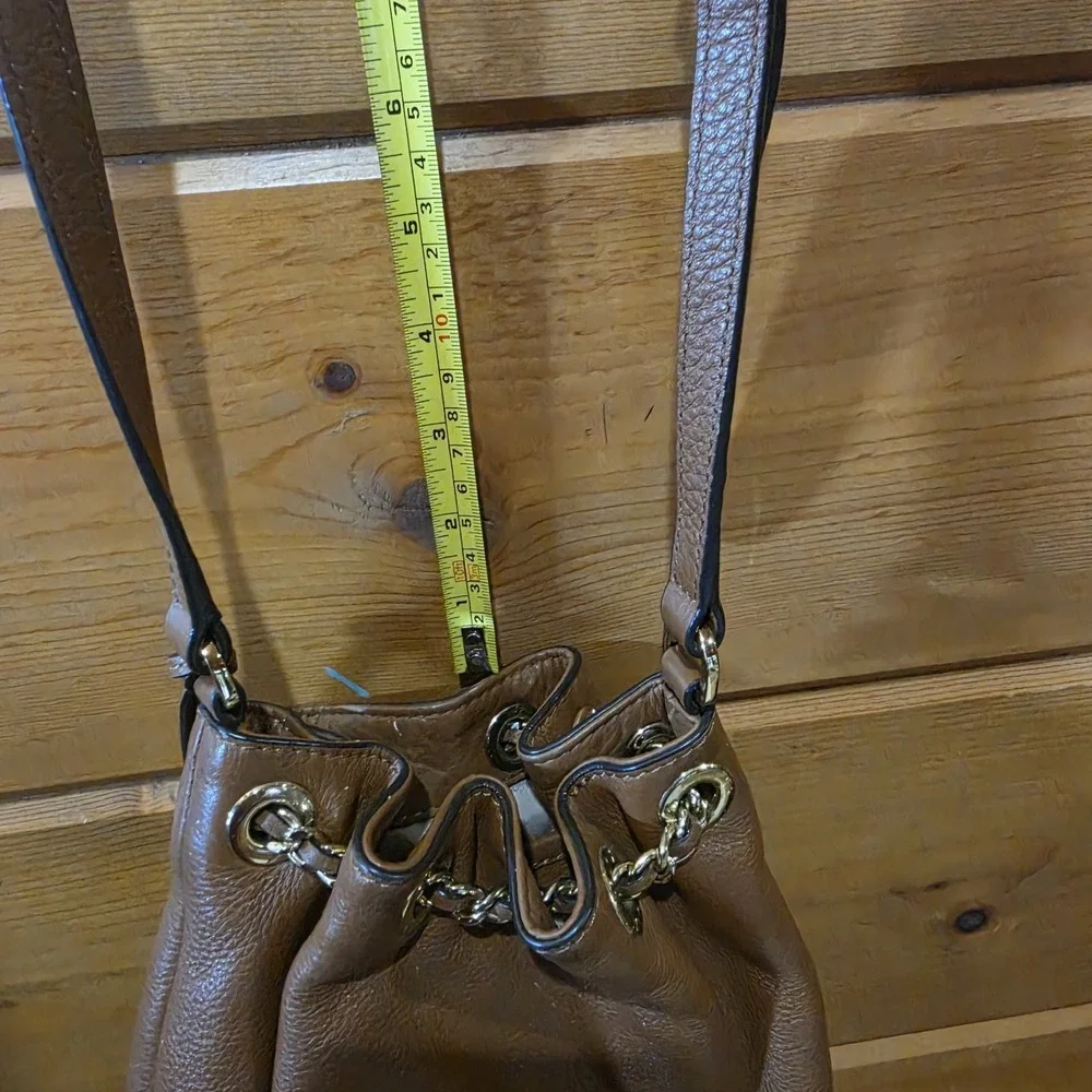 Michael Kors Crossbody Ring Tote Bag Gold Logo Hardware Brown Leather
